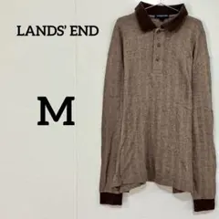 【LANDS’ END】ヘリンボーン柄 長袖ポロシャツ Mサイズのサムネイル