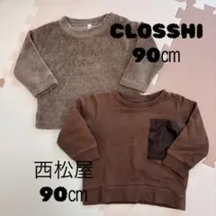 子供服　90㎝　男の子　茶色の秋冬服２枚セット　しまむら　西松屋