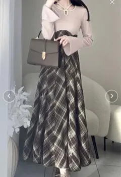 【mily bilet】パイピングカットソードッキングチェックワンピース