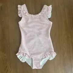 フリル付きピンクチェック水着 130cm