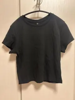 GU ジーユー クロップド丈リブTシャツ ブラック(L)のサムネイル