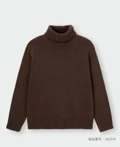 GU　ローゲージタートルネックセーター　M ダークブラウン