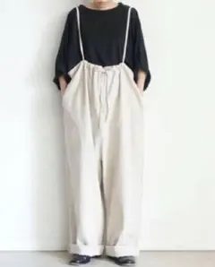 ichi　綿麻サロペット　2way　ネップツイルサス付きパンツ