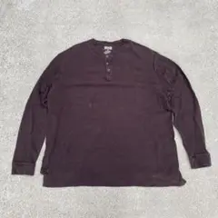 ヘンリーネックロングtシャツ ブラウン 古着 秋 XL