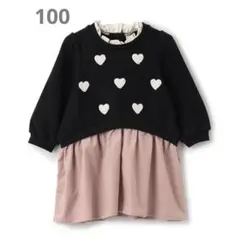 プティマイン♡ハート刺繍切り替えワンピース100新品