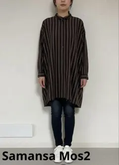 Samansa Mos2 変形ストライプチュニック　ロングシャツ　シャツOP