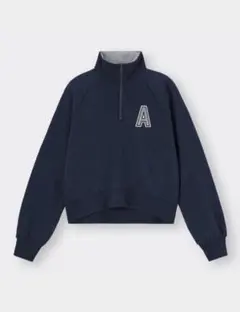 【GU】ネイビー 裏起毛 ハーフジップ トレーナー Aロゴ