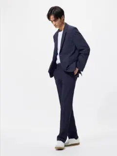 UNIQLO 感動パンツ ネイビー 73/85 裾ダブル ユニクロ