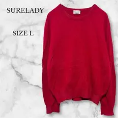 シュアレディ クルーネックセーター レッド ウール100% カジュアルウェア L