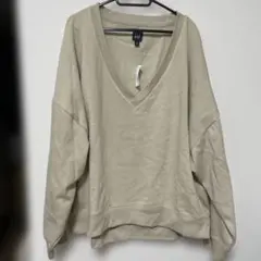 ベージュ Vネック オーバーサイズ スウェット XL