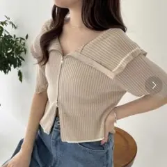 NICE CLAUP 半袖ジッパーニット