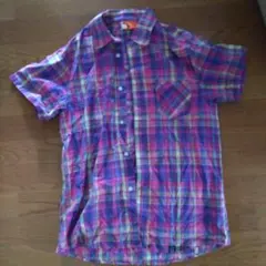 メンズ　チェック半袖シャツ