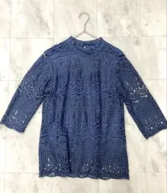 くすみブルーグレー レース 七分袖 トップス　卒業式　入学式