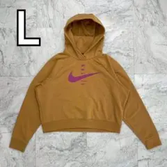 ナイキ　クロップドパーカー　レディース　L　ブラウン　フーディ　裏起毛