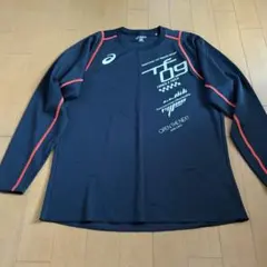 asics 陸上競技 練習着 Tシャツ 長袖 ブラック×レッド ユニセックス M