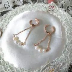 ete-イヤリング ピンクゴールド パールイヤリング イヤカフ