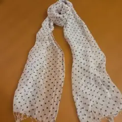 春✨シルク混✨水玉模様のストール（白×紺）