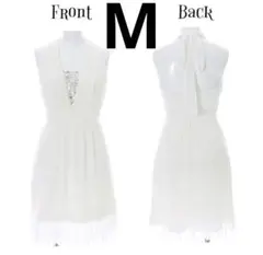 新品未使用タグ付き ホワイトビーズ装飾ハルターネックドレス M Jewels