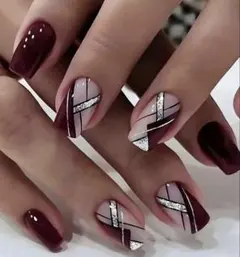 ワインレッド 24個セット ネイルチップ