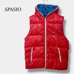 良品【SPAZIO】フード付き中綿ベスト キルティング エコダウン 肉厚 L 赤
