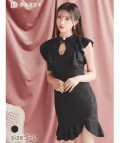 DAZZY ブローチ付きフラワーレース カットアウトフリル マーメイドミニドレス