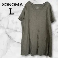 レア✨SONOMA 【L】　ソノマ　半袖Tシャツ　無地　オリーブグリーン　丸首のサムネイル