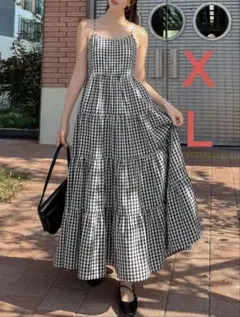 ギンガムチェック柄ロングキャミワンピース