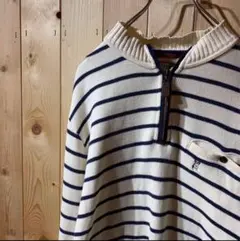 AE5760 MAC BETH ハーフジップニット ホワイトボーダー メンズ L