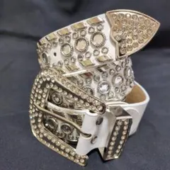 スタッズベルト　白ホワイトヒップホップキラキラ