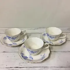 NORITAKEラブリーチャイナ　ブルーローズ　ティーカップ＆ソーサー3個セット