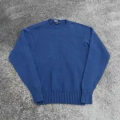 90s Polo by ralph lauren コットンニット　ポニー刺繍　青