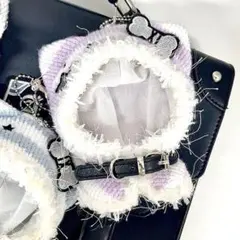 10cm ぬいぐるみ服 骨のワッペン付き 猫耳ボーダーポンチョ ぬい活