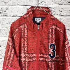 アディダス 薔薇 総柄 ナイロンジャケット オーバーサイズ 赤 チェック柄