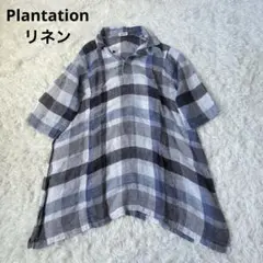 美品　plantationプランテーション　リネン　チェック　ワンピース