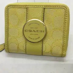 セール　COACH ジャガード　イエロー系　コンパクト財布