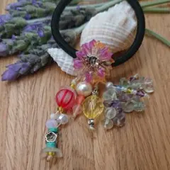 #008 お花と天然石の和風ヘアゴム