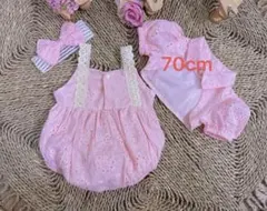 ピンク フリル付きロンパースセット 70cm