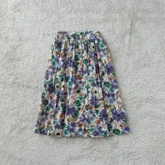 QUEENS COURT フレアスカート 花柄 ギャザー ボタニカル フェミニン