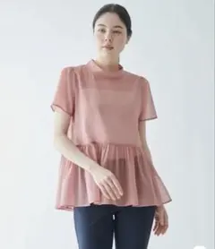 ベアトリス ピンク ペプラム 半袖トップス ブラウスのサムネイル