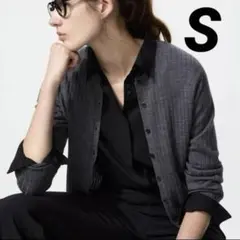 ユニクロ　メリノリブクルーネックショートカーディガン　グレー　S 、