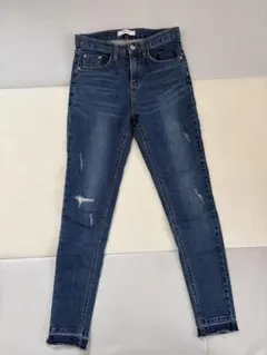 スキニーデニム サイズ0 ダメージ加工 ダークブルー