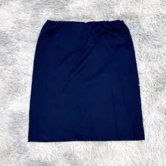 INED イネド レディース ひざ丈スカート M 無地 紺色 ネイビー タイト