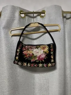 FEILER 花柄刺繍 ハンドバッグ 黒