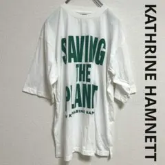 キャサリンハムネット Tシャツ 白 ホワイト グリーンプリント