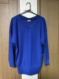 青 Vネック 長袖 トップス