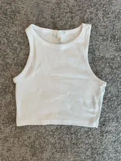 H&M リブ クロップド タンクトップ ホワイト Sのサムネイル