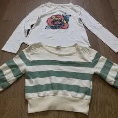花柄刺繍長袖カットソーとストライプトップスセット　120