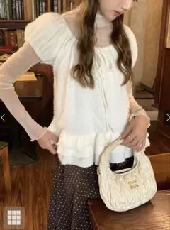 フリルリボントップス×ドット柄シアーメロウトップスアンサンブル[ac2611]