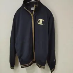 美品★チャンピオン トラックジャケットLL ネイビー ゴールドビッグロゴ刺繍
