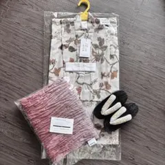 utatane 花・いちご柄　浴衣＆帯＆下駄3点セット　100cm